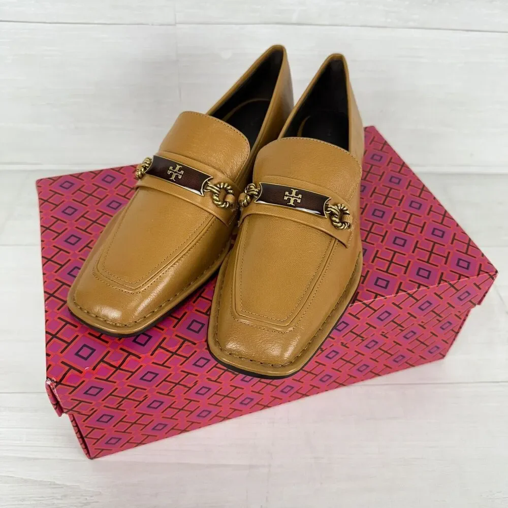Tory Burch Size‎ 9 Perrine Loafer Shoes Square Toe Block Heel Caramel Corn NEW